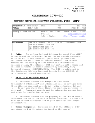 milpersman 1070-020 军官官方军事人员档案...
